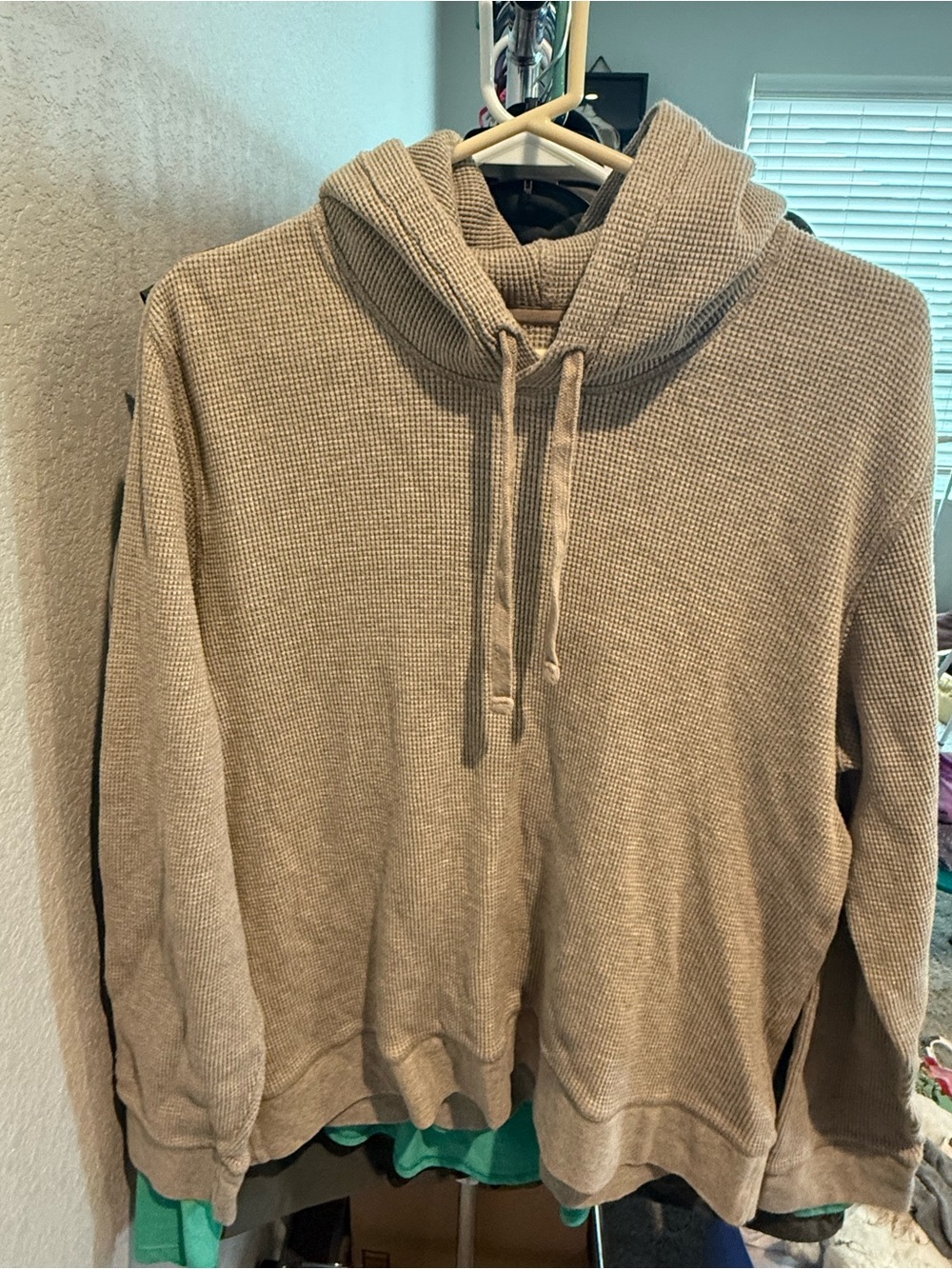 Unisex Waffle Knit Hooded Pullover Shirt - XL Taupe organic cotton